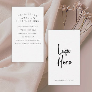 Carte De Visite Instructions de lavage de logo blanc minimaliste