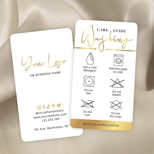 Carte De Visite Instructions de lavage du logo blanc et or