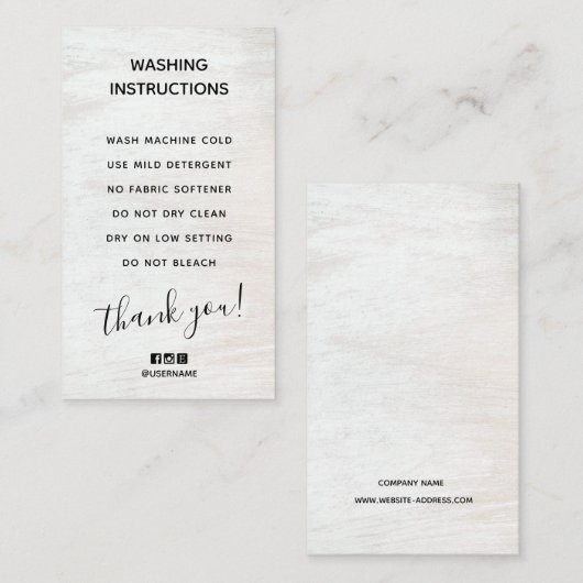 Carte De Visite Instructions de lavage simples Bois (Devant / Derrière)