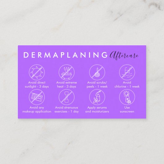 Carte De Visite Instructions de post-soins de Dermaplaning Violet (Dos)
