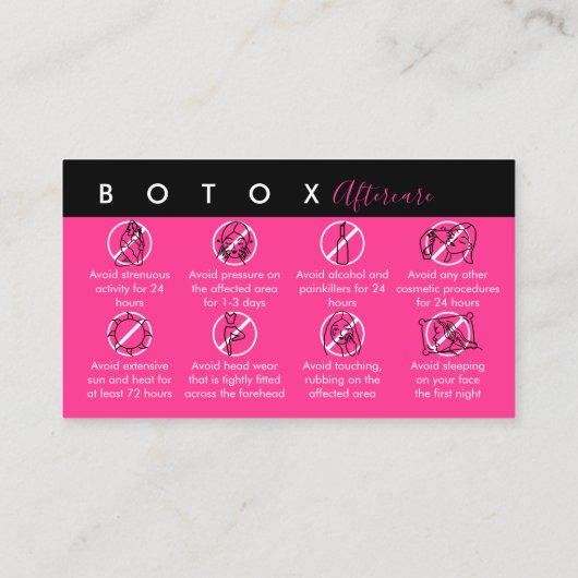 Carte De Visite Instructions de post-soins Neon Pink Botox (Dos)