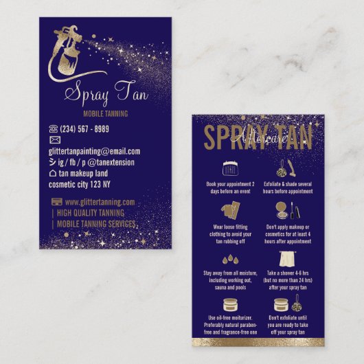Carte De Visite Instructions de soins après pulvérisation de bronz (Devant / Derrière)