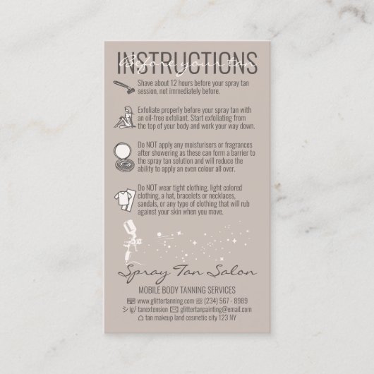 Carte De Visite Instructions de soins avant et après le bronzage e (Devant)