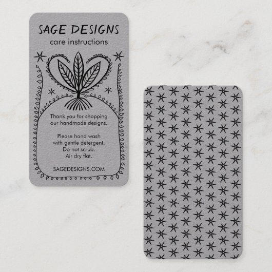 Carte De Visite INSTRUCTIONS DE SOINS Boho Whimsical Line Art Luxe (Devant / Derrière)