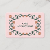 Carte De Visite INSTRUCTIONS DE SOINS Cadre Rose élégant chic Flor (Devant)
