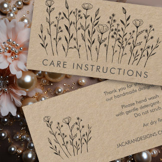 Carte De Visite INSTRUCTIONS DE SOINS Chic Elegant Fleur sauvage K