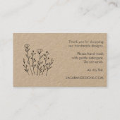 Carte De Visite INSTRUCTIONS DE SOINS Chic Elegant Fleur sauvage K (Dos)