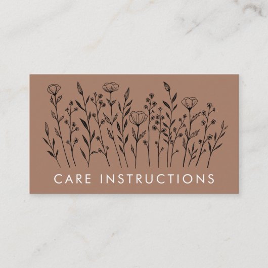 Carte De Visite INSTRUCTIONS DE SOINS Chic Élégant Fleur sauvage M (Devant)