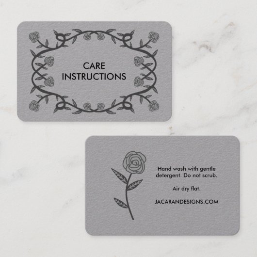 Carte De Visite INSTRUCTIONS DE SOINS Chic Elegant Rose Frame Luxe (Devant / Derrière)