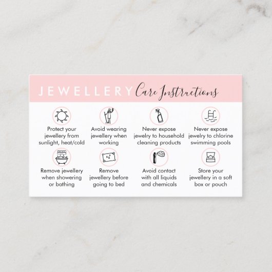 Carte De Visite Instructions de soins de bijoux (Dos)