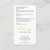 Carte De Visite Instructions de soins de broyage à la joue Métallu (Dos)