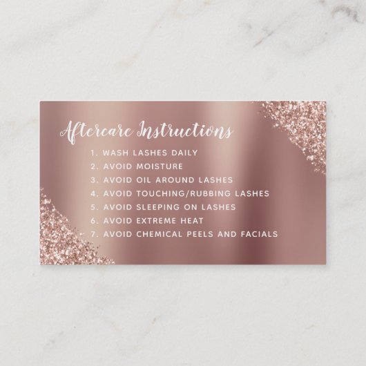 Carte De Visite Instructions de soins postérieurs Eyelashes Rose G (Dos)