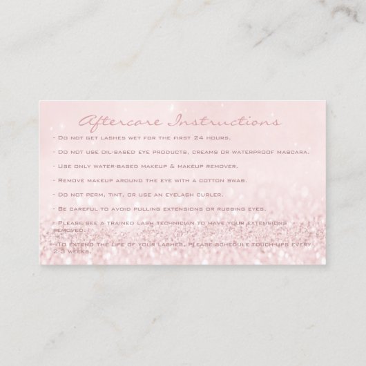 Carte De Visite Instructions de soins postérieurs Lashes Extension (Dos)