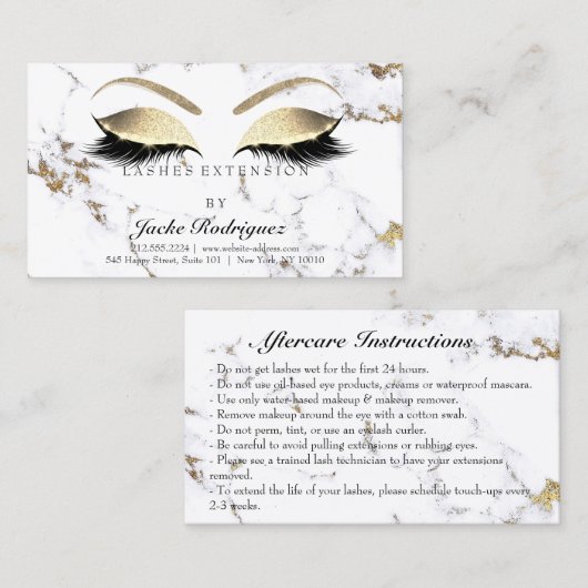 Carte De Visite Instructions de soins postérieurs Lashes Marble Go (Devant / Derrière)