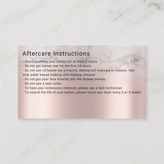 Carte De Visite Instructions de soins postérieurs Parties scintill (Dos)