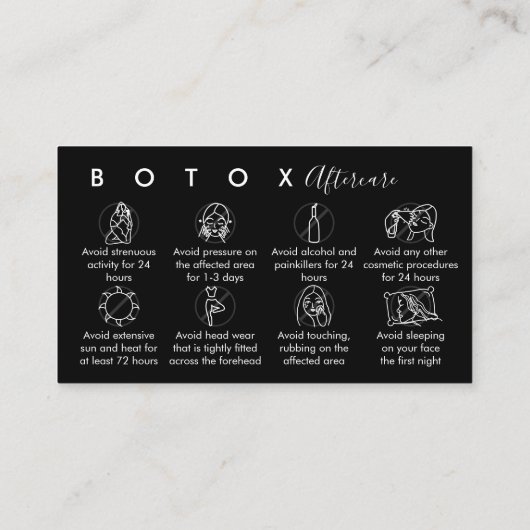 Carte De Visite Instructions de suivi de Botox noir (Dos)
