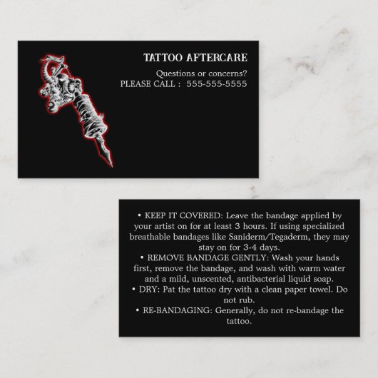 Carte De Visite Instructions de suivi de tatouage (Devant / Derrière)