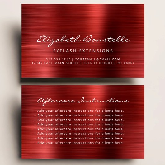 Carte De Visite Instructions de suivi des extensions de cils Rouge