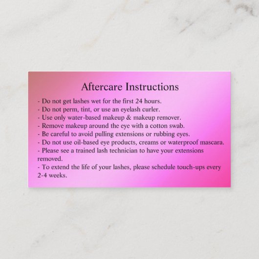 Carte De Visite Instructions de suivi Lash Gold Drivers Spark (Dos)