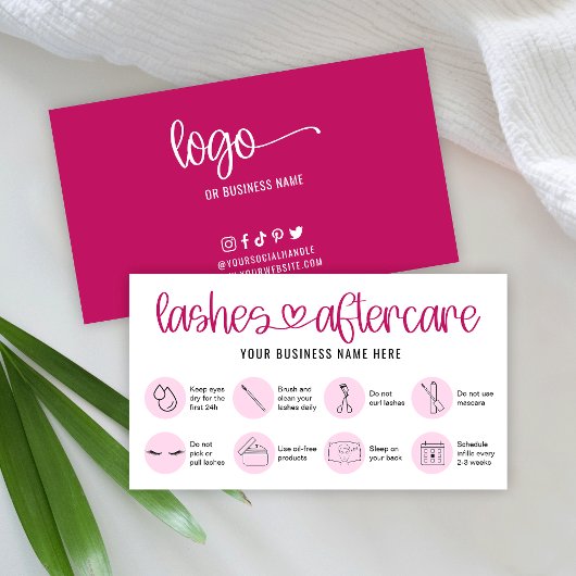 Carte De Visite Instructions de suivi Lash Pink Script Logo Salon