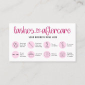 Carte De Visite Instructions de suivi Lash Pink Script Logo Salon (Devant)