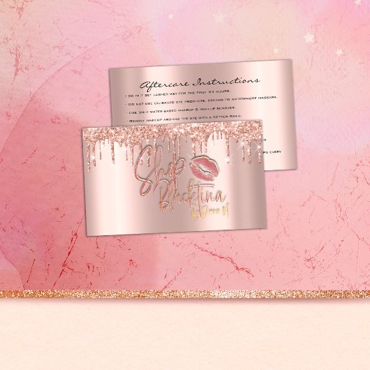Carte De Visite Instructions de suivi Lash Rose Drips Logo Lips