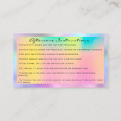 Carte De Visite Instructions de suivi Lash Rose Holographe (Dos)