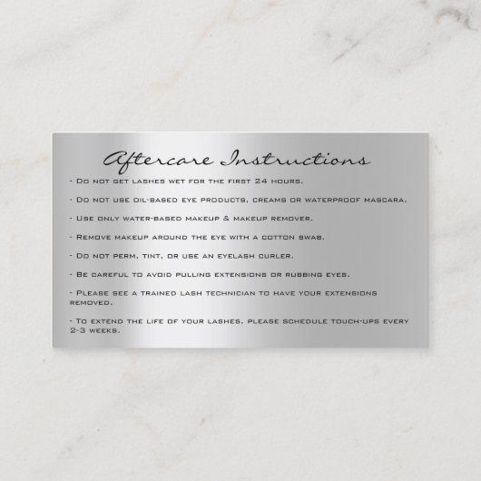 Carte De Visite Instructions de suivi Lash Silver Holograph Driver (Dos)