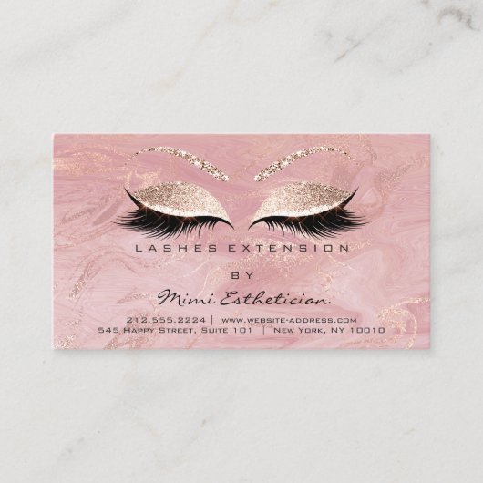 Carte De Visite Instructions de suivi Lashes Studio Marbre rose (Devant)