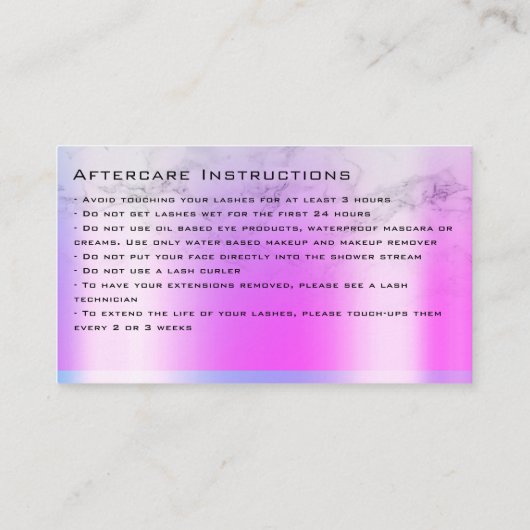 Carte De Visite Instructions de suivi Purple Glossy Parties scinti (Dos)