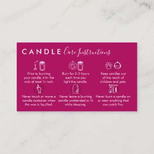 Carte De Visite Instructions d'entretien de bougie élégante rose f