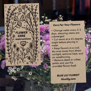 Carte De Visite Instructions d'entretien des fleurs Fleuriste Fleu