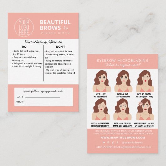 Carte De Visite Instructions et rendez-vous pour les soins postéri (Devant / Derrière)