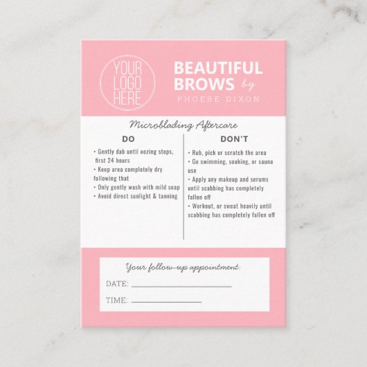 Carte De Visite Instructions et rendez-vous pour les soins postéri (Devant)