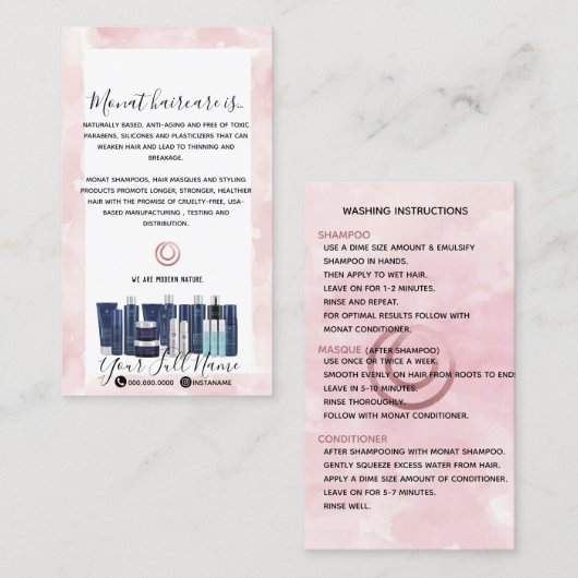Carte De Visite Instructions Monat Wash (Devant / Derrière)