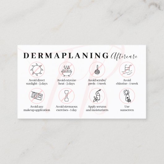Carte De Visite Instructions postales de dermaplanage rose (Dos)