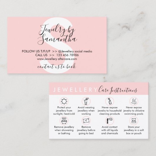 Carte De Visite Instructions pour la bijouterie (Devant / Derrière)