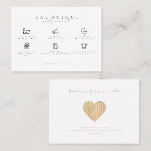 Carte De Visite Instructions pour la bijouterie | Gold Heart (Devant / Derrière)