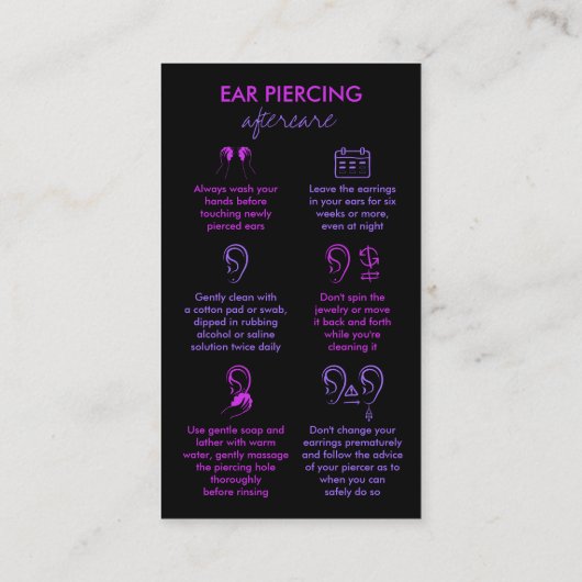 Carte De Visite Instructions pour le perçage de l'oreille Bijoux c (Dos)