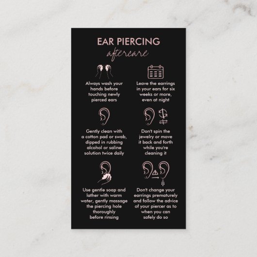 Carte De Visite Instructions pour le perçage des oreilles (Dos)
