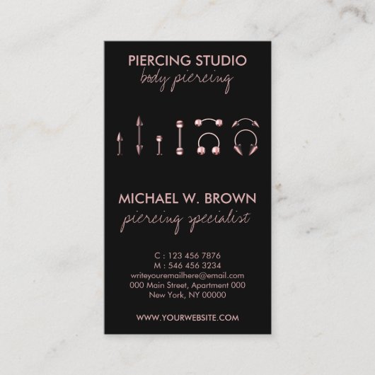 Carte De Visite Instructions pour le perçage des oreilles (Devant)