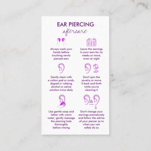 Carte De Visite Instructions pour le perçage des oreilles Prolonga (Dos)