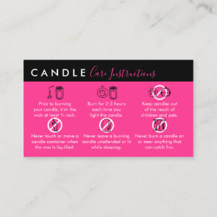 Carte De Visite Instructions pour le soin des bougies roses Neon