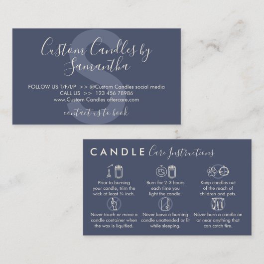 Carte De Visite Instructions pour l'entretien des bougies bleues d (Devant / Derrière)