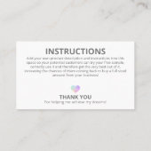 Carte De Visite Instructions pour les ingrédients d'échantillons s (Dos)