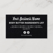 Carte De Visite Instructions pour les ingrédients noirs élégants (Devant)