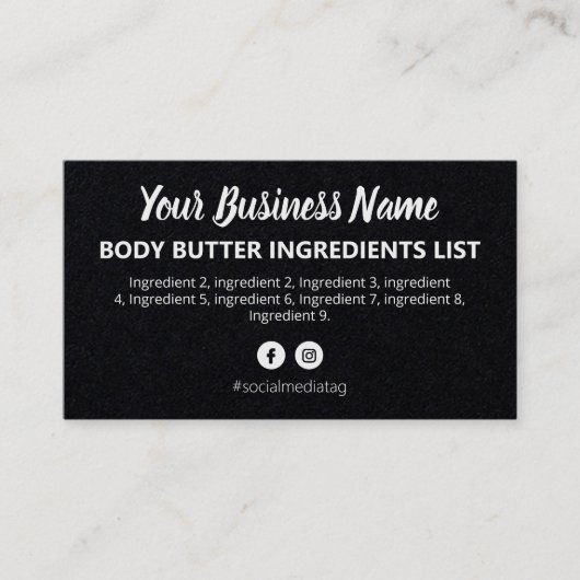 Carte De Visite Instructions pour les ingrédients noirs élégants (Devant)