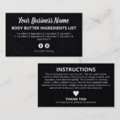 Carte De Visite Instructions pour les ingrédients noirs élégants (Devant / Derrière)