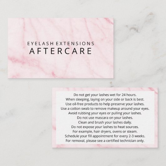 Carte De Visite Instructions pour les soins postcure Eyelash Exten (Devant / Derrière)