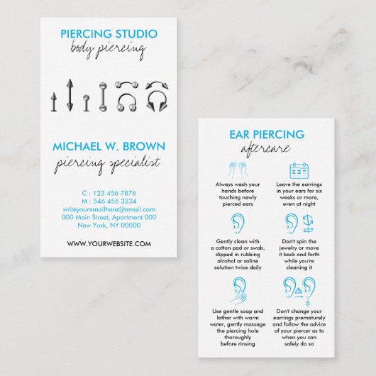 Carte De Visite Instructions pour les soins postérieurs bleus pour (Devant / Derrière)